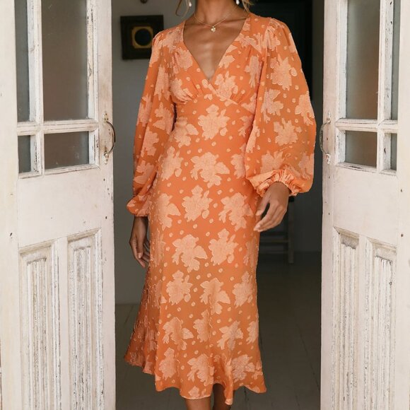 Hello Molly - RAISE THE SUN MIDI DRESS ORANGE (size XL/size 10) NEW - Picture 1 of 6